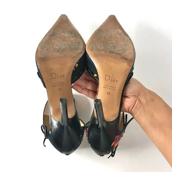 Vintage Dior SS 2002 Floral Print Bow Detail Pointed Toe High Heel Pumps 38 - Picture 7 of 8